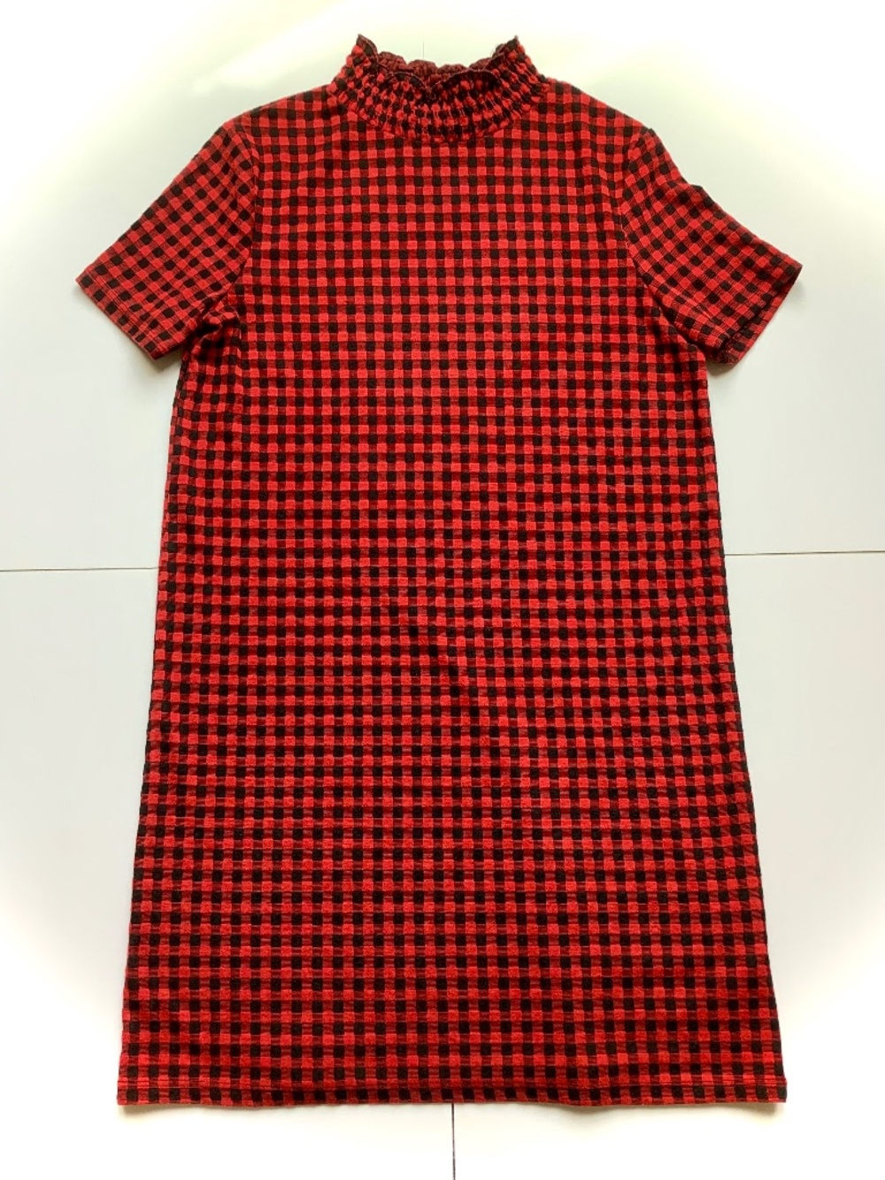 Zara Red Black Gingham Plaid Ruffle Neck Dress S Olivia Rodrigo Grunge Indie